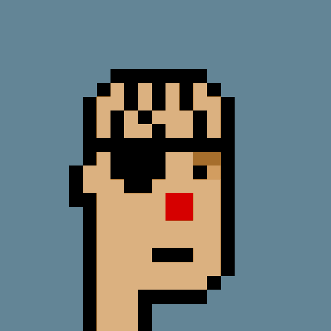 A pixelated CryptoPunk character featuring a dark spiky hairdo and a red clown nose on a blue background, representing the "Punk #4059" character referenced in the cryptopunk transaction.