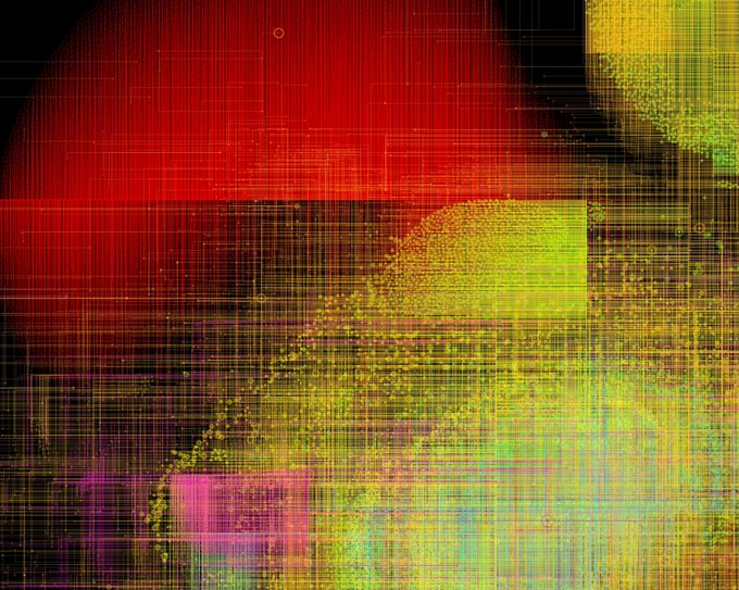 The image seems to have been generated by a computer program. It represents musical notes (Neume) of a piece of music called "Morris Dance", as noted in the image's accompanying post. The caption could read, "A series of abstract vertically running lines in shades of red, yellow, and purple represent visually musical notes, and signify the musical piece, 'Morris Dance'." This caption complements the music by showing how the modern look of the image would be a good starting point for someone trying to find a fun venue to enjoy live music.