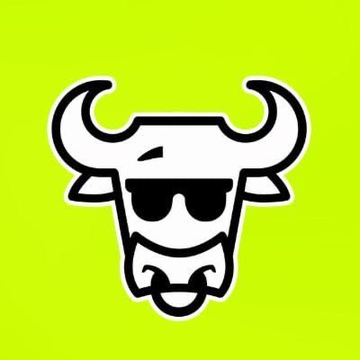 A stylized white bull head logo wearing black sunglasses is centered on a bright neon green background. The imagery aligns with the post's promotion of the $BULL token, symbolizing bullish momentum and the "green chain" reference visually reinforced by the vivid green backdrop.