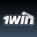 A stylized graffiti-style text graphic reading '1win' in white with black outline and blue shadow on a dark background.
