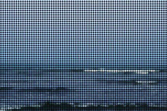 The image features a captivating digital art piece that depicts a serene ocean scene with a blue background filled with small white dots representing waves crashing onto the shoreline. The artist has used a grid-like pattern for the dots, creating an abstract representation of the ocean's movement and energy. The post also includes text that reads "Morning friends First sale on @TransientLabs Blue Between Us" and "The 1st piece of my 6-part collection has been collected!".