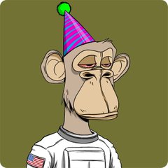 The image features a cartoon monkey wearing an astronaut suit, with a party hat on its head. The monkey appears to be looking off into space or at something out of frame. The caption below the image reads "@GrailsOTC is now taking bids for these four apes." This suggests that there might be a bidding process going on for this cartoon character's role in an upcoming project, possibly related to space exploration or other space-themed events.

The post also mentions that the monkey is wearing an astronaut suit and has a party hat on its head. The caption reads "DM if interested." This indicates that someone might be interested in acquiring the monkey for their project or event involving the astronaut character.