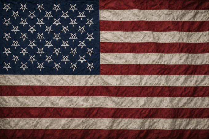A weathered, textured American flag graphic with 48 stars arranged in a pattern on a dark blue canton and alternating red and white stripes across the rest of the fabric.