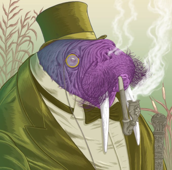 The image features a cartoon illustration of a walrus wearing a top hat, smoking a pipe while dressed in a suit. The background includes a green plant and some bushes, creating an interesting contrast with the walrus's attire. The caption "#ERG" is written at the bottom of the image, which could be a reference to the artist or a specific event related to the artwork.

The post also mentions that it is Ergo DCA day, suggesting that this illustration might have been created for an Ergo DCA-themed event or celebration.