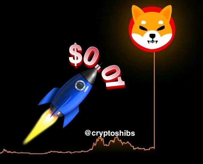 A digital graphic featuring a Shiba Inu dog in a red circle next to a blue rocket ship with the text '$0' and the handle '@cryptoshibs' against a dark background.