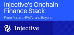 A blue banner reads 'Injective's Onchain Finance Stack' with the subtitle 'From Perps to RWAs and Beyond' alongside the Injective logo.
