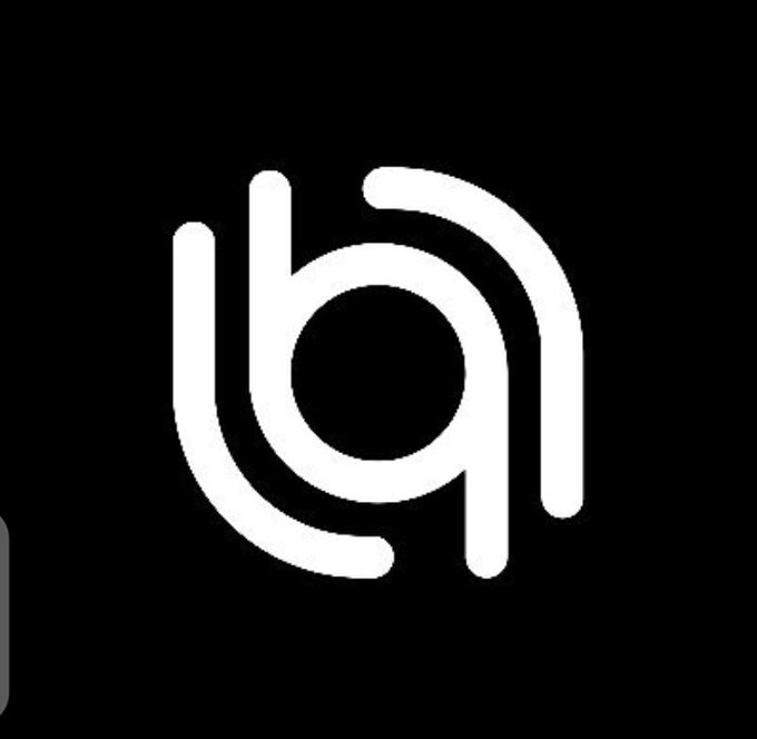 A minimalist white stylized logo resembling a lowercase 'ba' or a geometric 'h' design is centered on a solid black background.