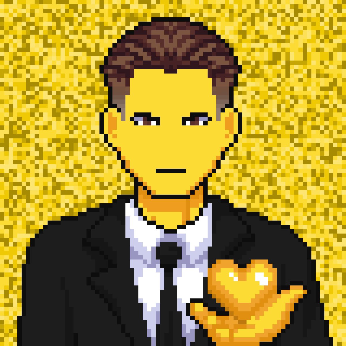 The image features a man dressed in a suit, holding a heart that has been cut in half, with one half appearing larger than the other. The man's face is partially obscured by his suit, making him look like he is hiding something or someone behind him. The background of the image consists of yellow squares, which could be interpreted as a pattern or texture resembling a mosaic. The post that accompanies this image reads: "ORDINARYD00D We Have Teamed Up With @D00ds_eth & Issued Some GTD We Are Also Delighted To Announce That We Have Agreed To Add All Holder Wallets To Our FCFS Phase Too Show Us Your d00ds BelowFor A Chance To Have An Honorary Hero Resurrected.". The man's suit and the heart in his hand are symbolic of a love story or a romantic gesture, while the yellow squares on the background represent a sense of unity or harmony between the characters involved.

The image is a creative and artistic representation that combines elements from both the real world and digital art forms to convey a message about love and unity.