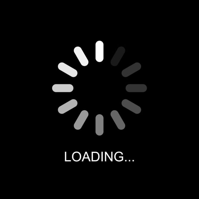 A minimalist black loading screen featuring a circular arrangement of gray and white pill-shaped segments above the text 'LOADING...'