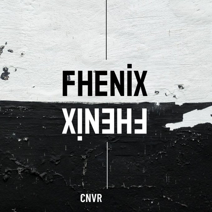 A black and white textured album cover with the word 'PHENIX' displayed normally on top and mirrored below, with 'CNVR' at the bottom.