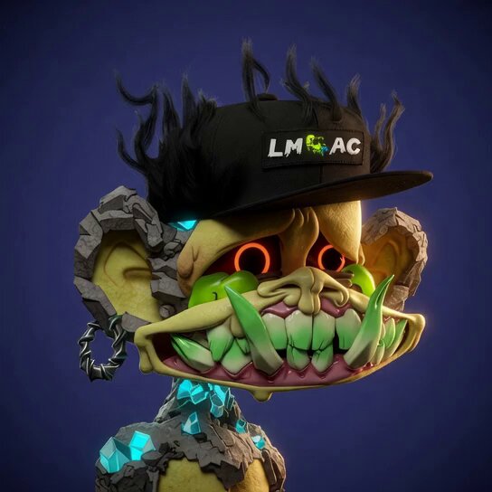 The image features a cartoon character with a black hat, green eyes, and teeth that are sticking out. The character has a face painted white with black hair and is wearing a black cap. The background of the image is blue, which contrasts with the yellow color of the character's outfit. There is also text in the image that reads "Day 38 of posting positivity! Gm!!! Rise and shine! N F T Just remember: You've got a friend in me!".