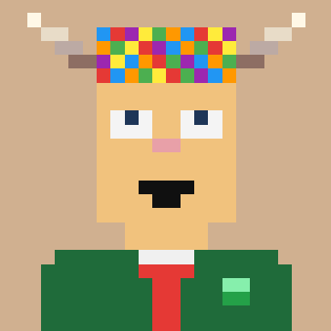 A pixel art portrait of a cartoon character wearing a colorful Tetris-block crown, horned helmet, and green suit with a red tie. The "Tetris crown" symbolizes building wealth or crypto gains piece by piece, while the "cope" mentioned in the post is reflected in the character's wide-eyed, deadpan expression—representing unimpressed observers watching others chase speculative crypto projects instead of recognizing established winners.