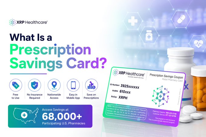 The image features a poster for a prescription savings card, which is displayed against a white background with various healthcare-related icons such as pills, bottles of medicine, and a phone. The text on the poster reads "What is a Prescription Savings Card? Prescription Savings Card. Prescription Savings Card. Prescription Savings Card. Prescription Savings Card. Prescription Savings Card." It seems that the poster is promoting the idea of using a prescription savings card to save money on medications, but it does not provide any specific details about how to obtain or use the card.