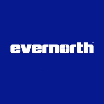 The 'evernorth' logo in bold white text centered on a solid dark blue background.