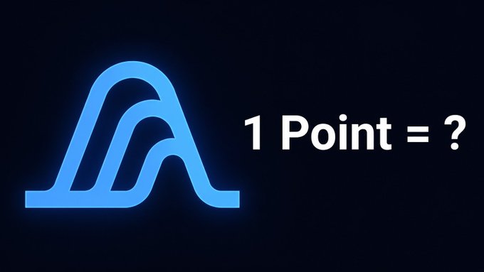 A blue stylized 'A' logo next to the text '1 Point = ?' on a dark background, referencing the AAVE cryptocurrency project.