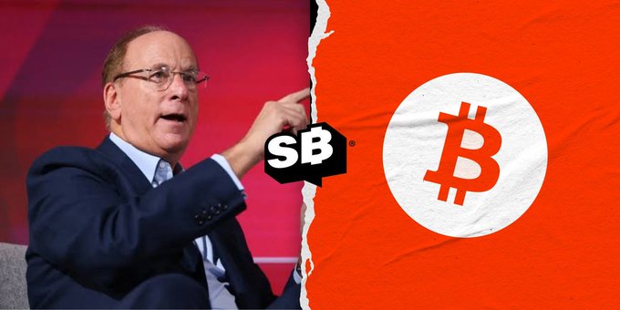 A composite image showing a man in a suit pointing toward a Bitcoin logo on a torn orange paper background.