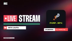 A "LIVE STREAM" thumbnail for MCG with the "PUMP RPG" logo, featuring the text "WITH @AZFLIN" and the tags "STREAMING" and "PUMP RPG," promoting an upcoming stream of the $PUMPRPG game hosted by @AzFlin as a clawpumptech hackathon submission.