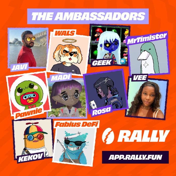 The image features a poster for an event called "Rally" that showcases various people's faces with different designs or logos. The poster also includes text about the creator network "Rally", which seems to be related to the event. The main focus of the poster is on the attendees, and it appears to be promoting an app named "AppRallyFun".