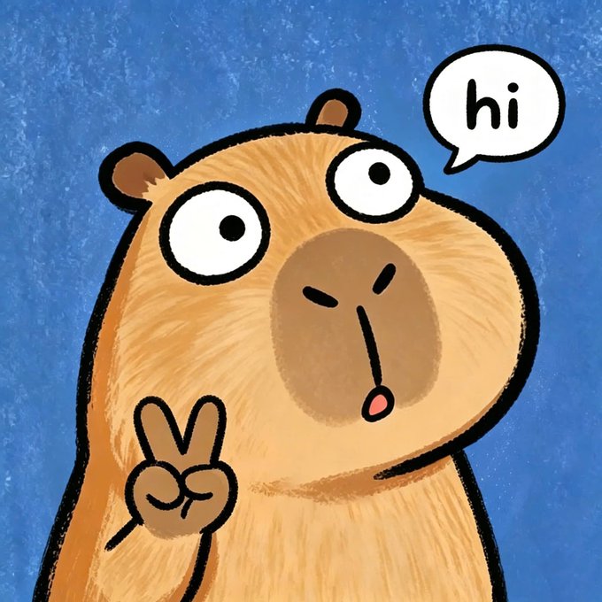 A cute cartoon capybara with big eyes flashes a peace sign and says "hi" in a speech bubble. The image captures the cheerful, energetic vibe of the morning greeting, with the capybara's friendly gesture and "hi" matching the post's upbeat "chào buổi sáng" (good morning) message.