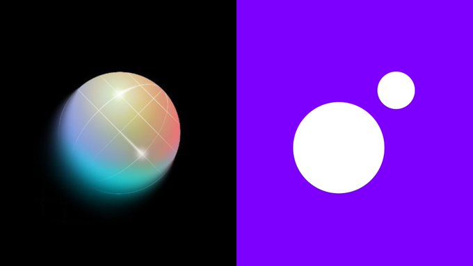 The image shows a side-by-side comparison: on the left, a glowing, multicolored 3D sphere on a black background, and on the right, the minimalist purple Worldcoin (WLD) logo featuring two white circles of different sizes. The caption references the Worldcoin logo alongside a nod to MoonPay, suggesting that the Worldcoin (or "World") intern is "running" the show, building on a previous success of a MoonPay intern.