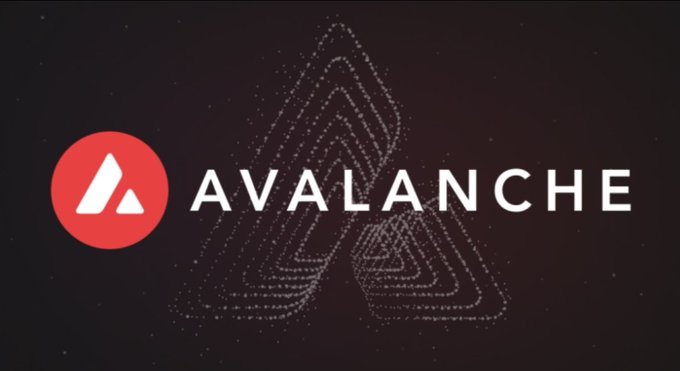 The Avalanche cryptocurrency logo is displayed in white text next to a red circle icon on a dark background.