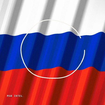 The image shows a stylized Russian flag—white, blue, and red horizontal stripes—with a white circular arrow overlaid in the center, symbolizing exchange or trading activity. The text "MSG INTEL" appears in the bottom left corner, tying the graphic to the news that Russia has approved these cryptocurrencies for regulated exchange trading.