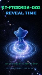 A cosmic-themed promotional image features a glowing star-shaped object surrounded by swirling blue energy rings, with bold text reading "FT-FRIENDS-001" and "REVEAL TIME." The graphic serves as a teaser for Ritual Network's "Fenie Road to Mainnet" event, likely announcing the reveal of a new collectible or token launch.
