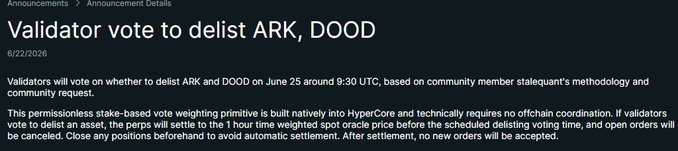 The image appears to be a screenshot of an online form or poll, possibly for a voting process. The content includes text asking whether a validator vote should be conducted regarding Delist Ark and Dood, both scheduled for June 25 at approximately 10:30 UTC, as well as providing details about the registration process for those who choose to participate in this survey.
