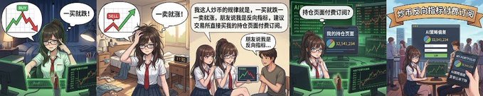 A comic strip in Chinese featuring an anime-style girl working at a computer, discussing a student's report card showing grades in Chinese, English, and Math, with one panel showing AI monitoring.