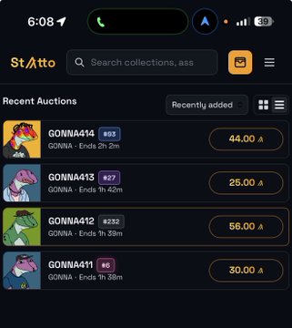 The image shows a screenshot of an auction page for a collection of NFTs, or Non-Fungible Tokens. The auction appears to be active with several items up for sale, including a green dinosaur, a purple dragon, and other colorful creatures. The auction is currently open for bidding, as indicated by the "Auction" section on the screen. The post also mentions that the auction has been running for two hours and has generated $3900 in bids so far.