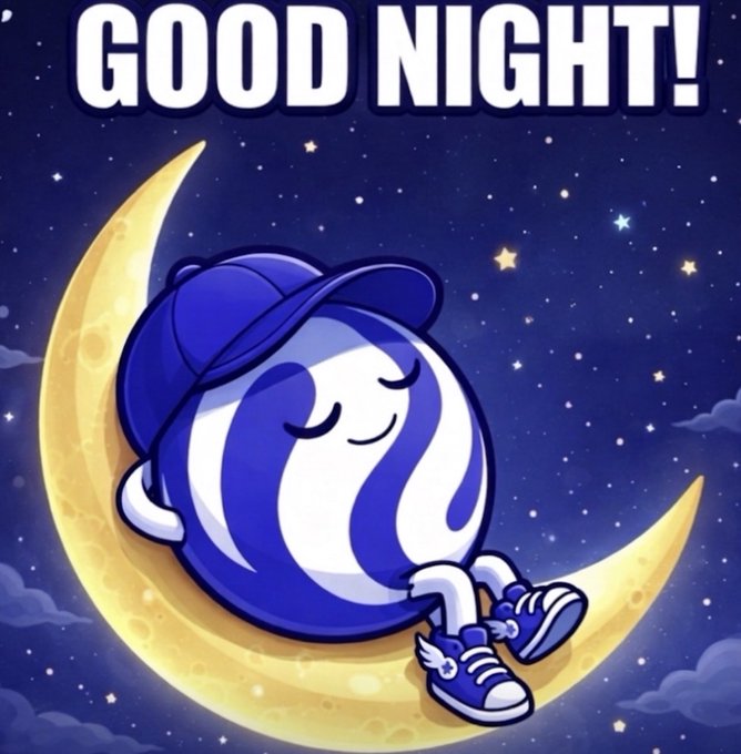 The image features a cartoon character that looks like a candy ball or a gummy bear sitting on top of a moon with its arms and legs spread out, giving the impression that it's floating in space. The background of the image is filled with stars, creating an otherworldly atmosphere. The caption below the image reads "Good night!" and includes the text "Wishing everyone a good night'S sleep!", which suggests that the image might be related to a post about a candy or gummy bear character who wishes for people to have a good night's sleep.
