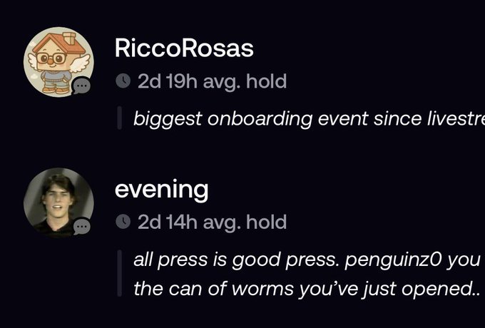 In the image, there are two posts being shared on a social media platform. One post is from Riccardo Rosas, who wrote an update about an event that he attended recently. The other post includes a screenshot of an Instagram post by @eveningxbt which features a cartoon character and a meme. Both posts include a line of text stating "all press is good press". This suggests that the social media platform has been used to share updates and entertainment content among its users.