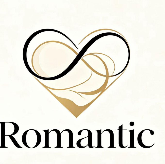 A minimalist logo featuring an elegant infinity-like heart swirl in black and gold above the bold serif word "Romantic," aligning with the post announcing the "Romantic" token launch on QQLaunchPad with a fixed supply of 21 million tokens.