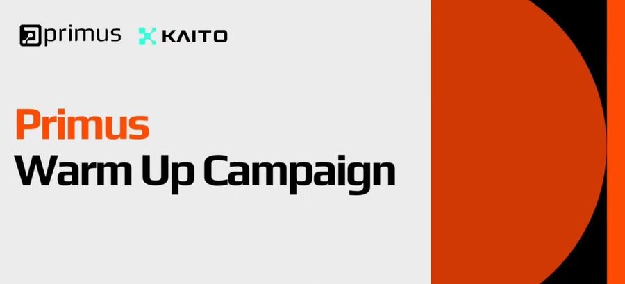 A promotional banner for the "Primus Warm Up Campaign" featuring the primus and KAITO logos, with orange and black geometric accents on a light background.
