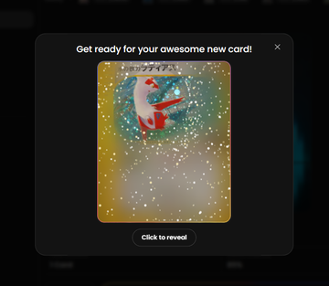 A digital card reveal screen titled 'Get ready for your awesome new card!' showing a holographic Christmas-themed card featuring Santa Claus, with a 'Click to reveal' button below.