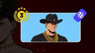 A game screenshot featuring a character card with a cowboy hat-wearing man wearing gold chains, with a '3' star ranking icon.