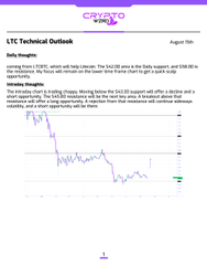 An LTC Technical Outlook report from August 2016 showing a bearish view with daily thoughts and a price chart.