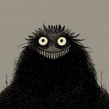 The image features an illustration of a large, furry monster with big eyes and a wide smile. The monster appears to be smiling at the camera, giving off a friendly vibe. The text accompanying the image reads "The first two #ALGO Children of Bert to be publicly available are now up for auction! Roscoe, daughter of Yvonnie, a sneaky opportunist/Gremlin CoB. On statto: statto.xyz/auctions/79 Edbert, son of Simun, a happy little Cyclops/Monster CoB." The monster is the main focus of the image and seems to be the center of attention due to its friendly expression and large size.