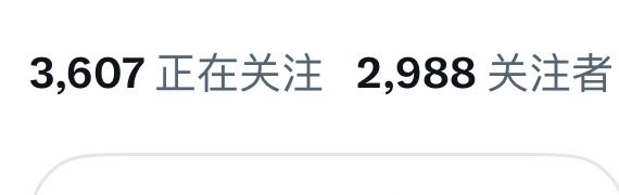 A snippet of a social media profile showing follower statistics in Chinese: '3,607 正在关注' (3,607 Following) and '2,988 关注者' (2,988 Followers).
