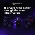 A dark image showing an article titled '16 crypto firms got hit through the same infrastructure' from Cointelegraph.