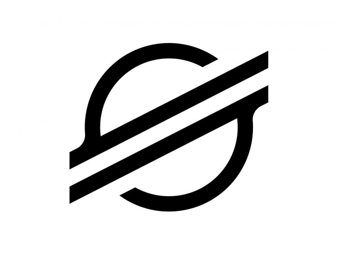 A black Stellar cryptocurrency logo featuring two stylized semicircles bisected by a diagonal line on a white background, representing the Stellar blockchain network whose partnership with the UN Development Programme has been extended through 2027.