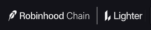 A logo banner on a black background showing 'Robinhood Chain' next to a feather icon, separated by a vertical line from the 'Lighter' logo with its distinctive arrow symbol.
