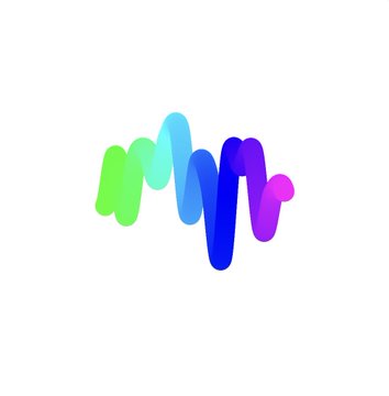 A colorful logo featuring a stylized letter "M" with a gradient transitioning from green through blue to purple on a white background.
