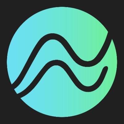 A circular logo with a gradient teal-to-mint background featuring two black wavy lines, likely representing a water or wave-themed brand icon related to the "clickoptions_ai" trading signal post about a $50 USDT position.