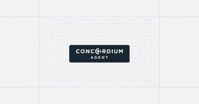 A logo for 'CONCORDIUM AGENT' displayed on a dark badge over a white grid background.
