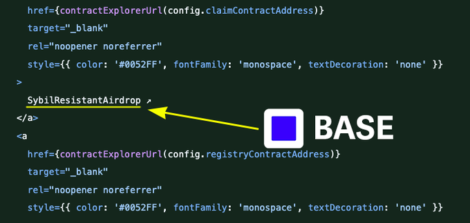 The image shows a code block with a red square that reads "BASE" at the bottom of the screen, along with a yellow arrow pointing to this text.