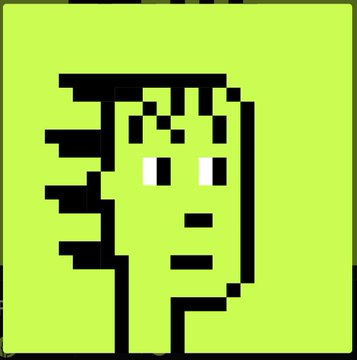 A neon green and black pixel art icon depicting a simple humanoid face with a flat top hairstyle and a straight-line mouth.