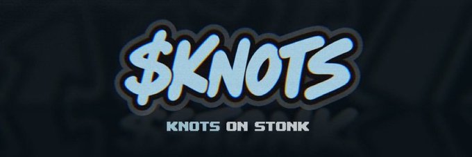 Logo graphic featuring the stylized text '$KNOTS' in light blue with a brown outline, above the text 'KNOTS ON STONK' on a dark, textured background.