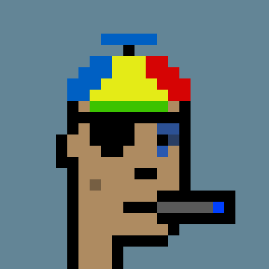 A pixel art profile of a person wearing a colorful propeller hat (blue, yellow, and red with a spinning blade) and smoking a cigar, reflecting the funky, retro vibe of the CryptoFunks NFT project. The colorful hat and pixelated style evoke the playful, meme-inspired aesthetic tied to the "magick vibes" mentioned in the post.
