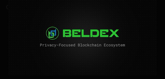 Logo and text reading 'BELDEX' with the tagline 'Privacy-Focused Blockchain Ecosystem' displayed on a dark background.